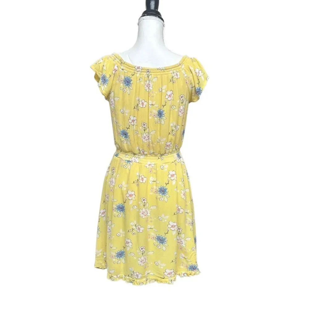 Justice Girls Yellow Floral Flutter Sleeve Dress size 16